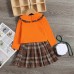 【18M-7Y】Girls Sweet Lapel Embroidered Top And Plaid Skirt Set With Bag