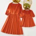 Sweet Orange Satin Round Neck Mom Girl Matching Dress