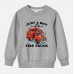 【12M-9Y】Boy Letter And Fire Truck Print Cotton Stain Resistant Long Sleeve Sweatshirt