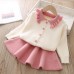 【12M-5Y】Girls Lapel Long Sleeve Cardigan Short Skirt Suit - 34114