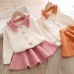 【12M-5Y】Girls Lapel Long Sleeve Cardigan Short Skirt Suit - 34114