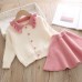 【12M-5Y】Girls Lapel Long Sleeve Cardigan Short Skirt Suit - 34114