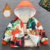 【18M-8Y】Boy Casual Velvet Keep Warm Cartoon Giraffe Dinosaur Print Colorblock Hooded Jacket