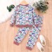 【2Y-7Y】2-piece Kids Cute Colorful Dinosaur Animal Plant Print Round Neck Sweatshirt And Pants Set