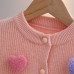 【18M-6Y】Girls Heart Applique Long Sleeve Sweater Cardigan