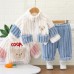 【9M-4Y】2-piece Unisex Kids Thick Flannel Bear Embroidered Pajama Set