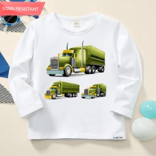 【12M-9Y】Boys Cotton Stain Resistant Trucks Print Long Sleeve Tee