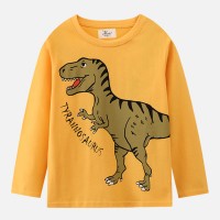 【18M-7Y】Boys Yellow Dinosaur Print Round Neck Long Sleeve T-shirt