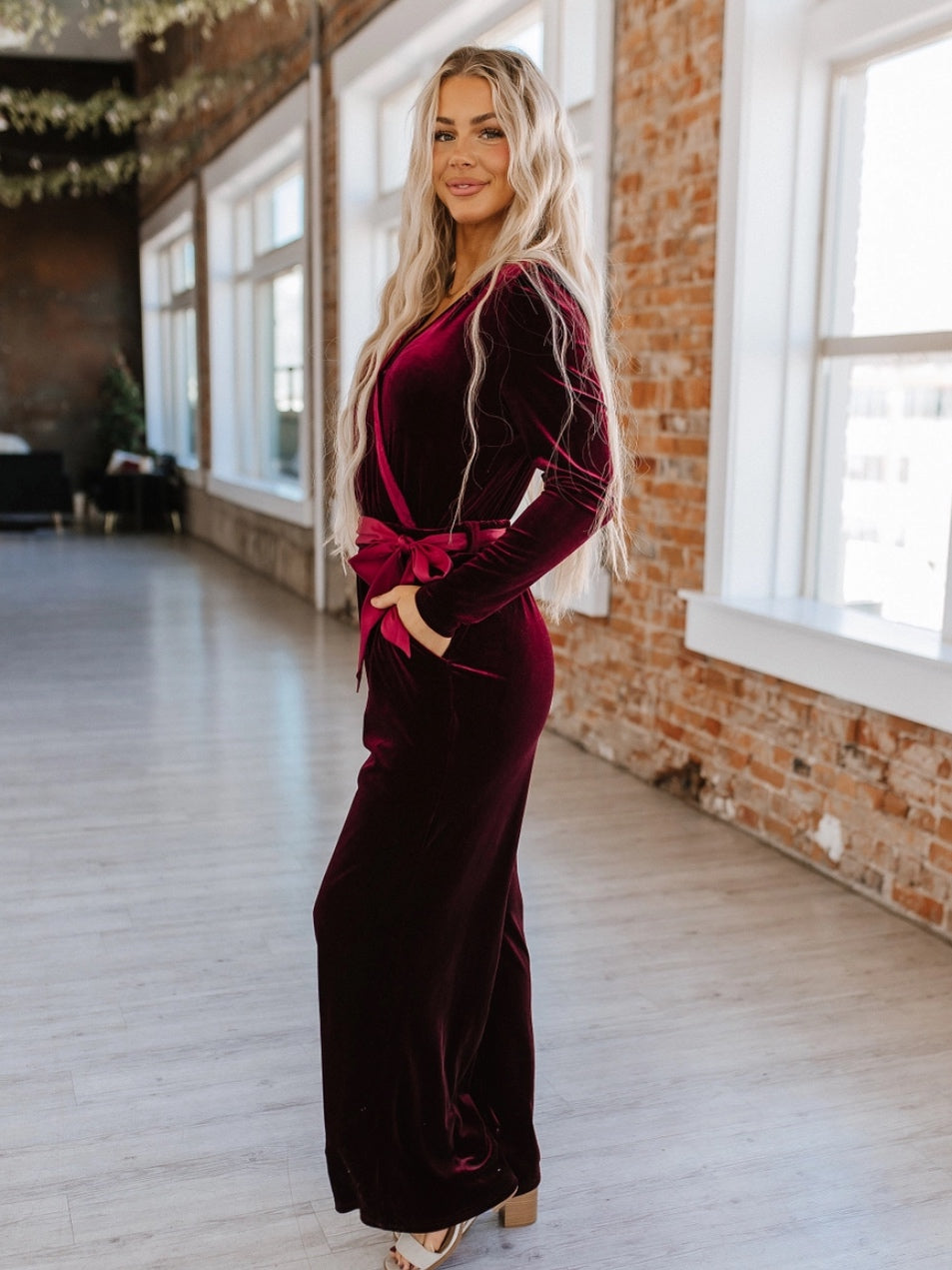 Carmine Velvet Wide Leg Jumpsuit Carmine Velvet Wide Leg Jumpsuit