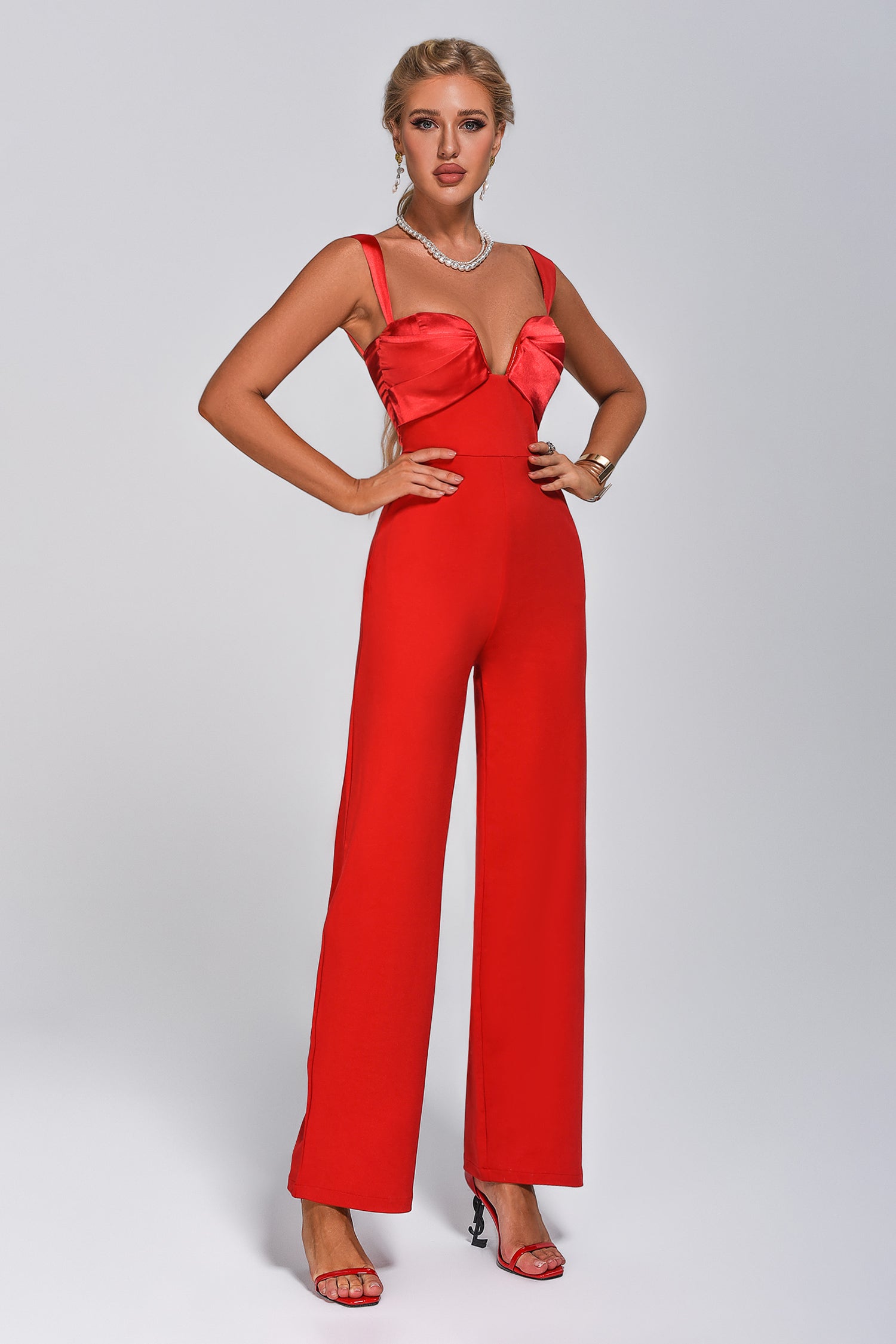 Bace Satin Jumpsuit - Red Bace Satin Jumpsuit - Red