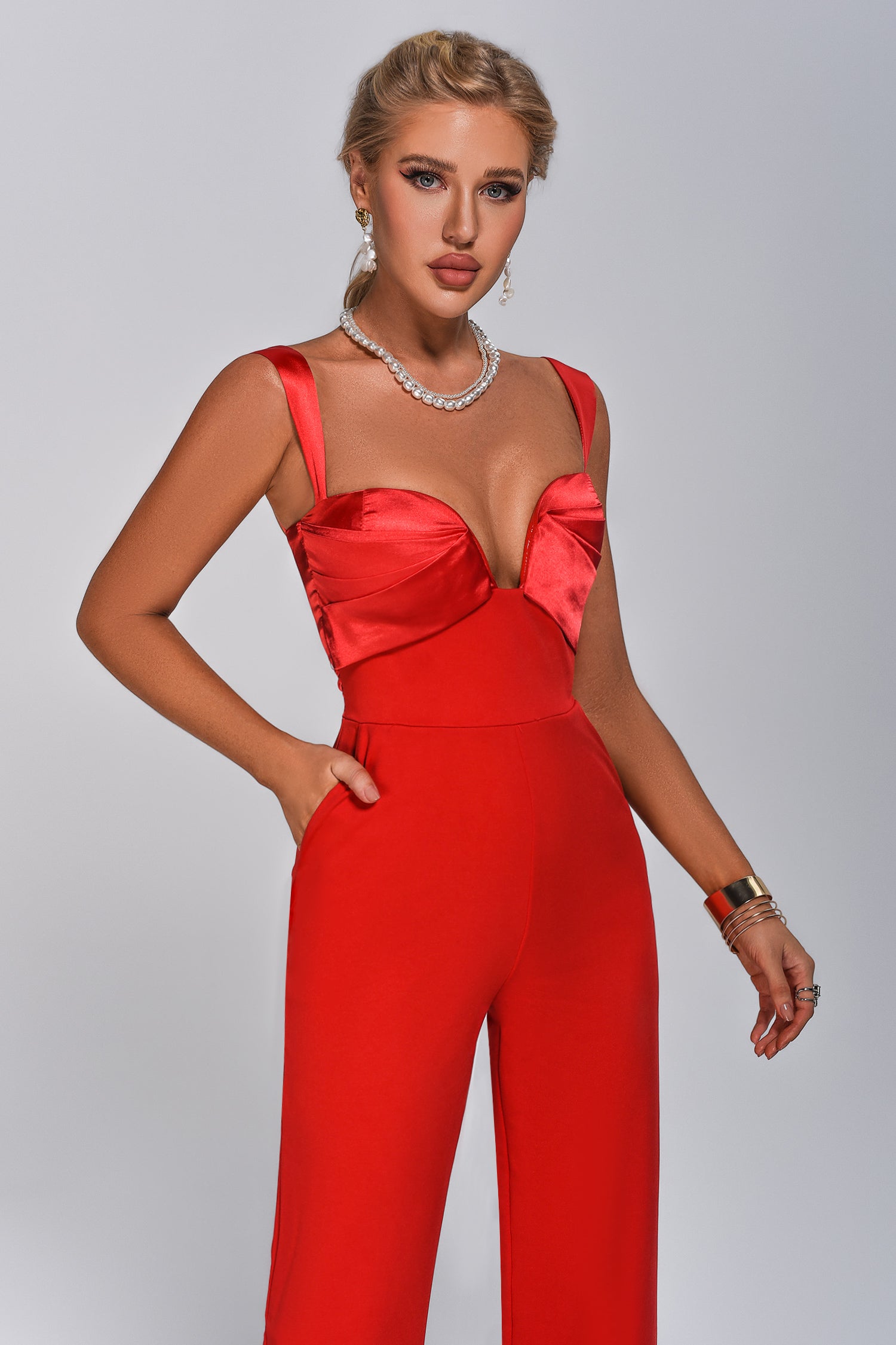 Bace Satin Jumpsuit - Red Bace Satin Jumpsuit - Red