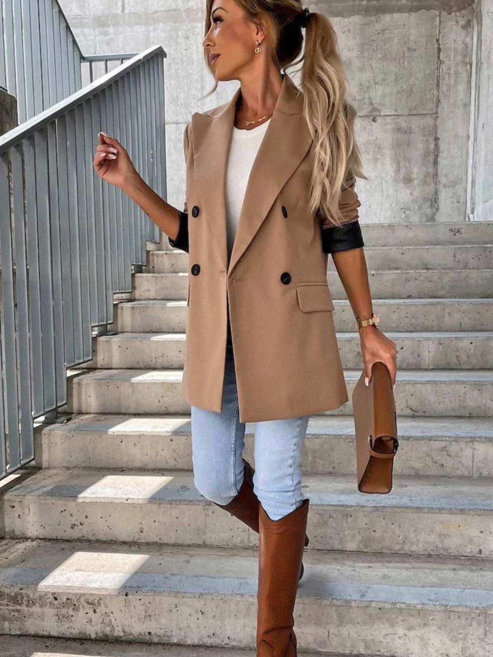 Myla Faux Leather Camel Blazer Myla Faux Leather Camel Blazer