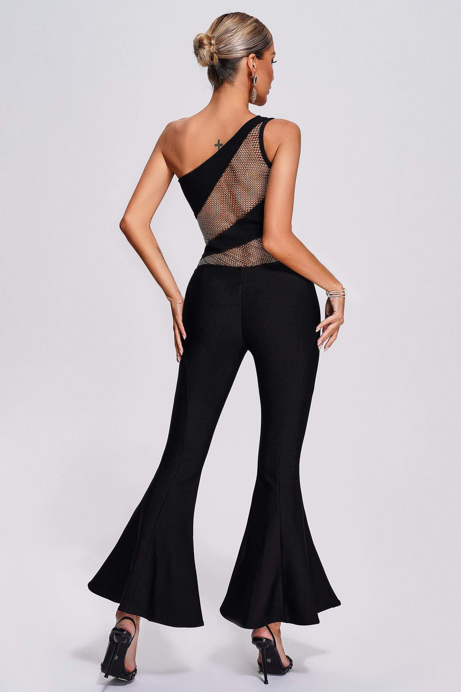 Trinvilla One Shoulder Mesh Bandage Jumpsuit Trinvilla One Shoulder Mesh Bandage Jumpsuit
