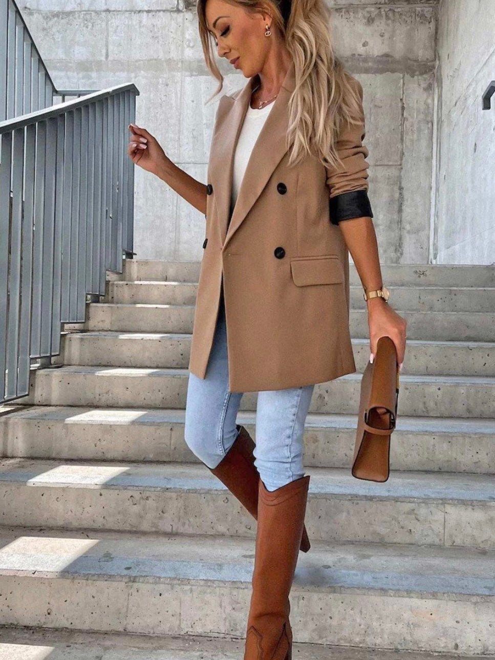 Myla Faux Leather Camel Blazer Myla Faux Leather Camel Blazer