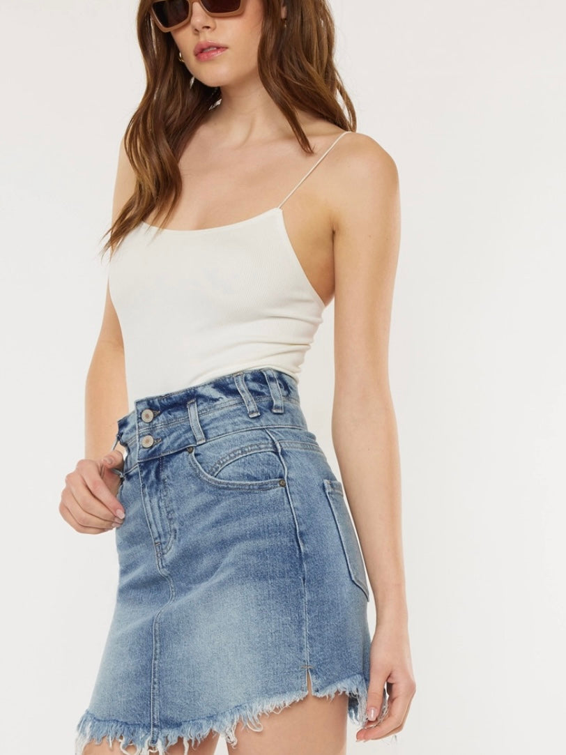 Fringe Hem Jean Skirt