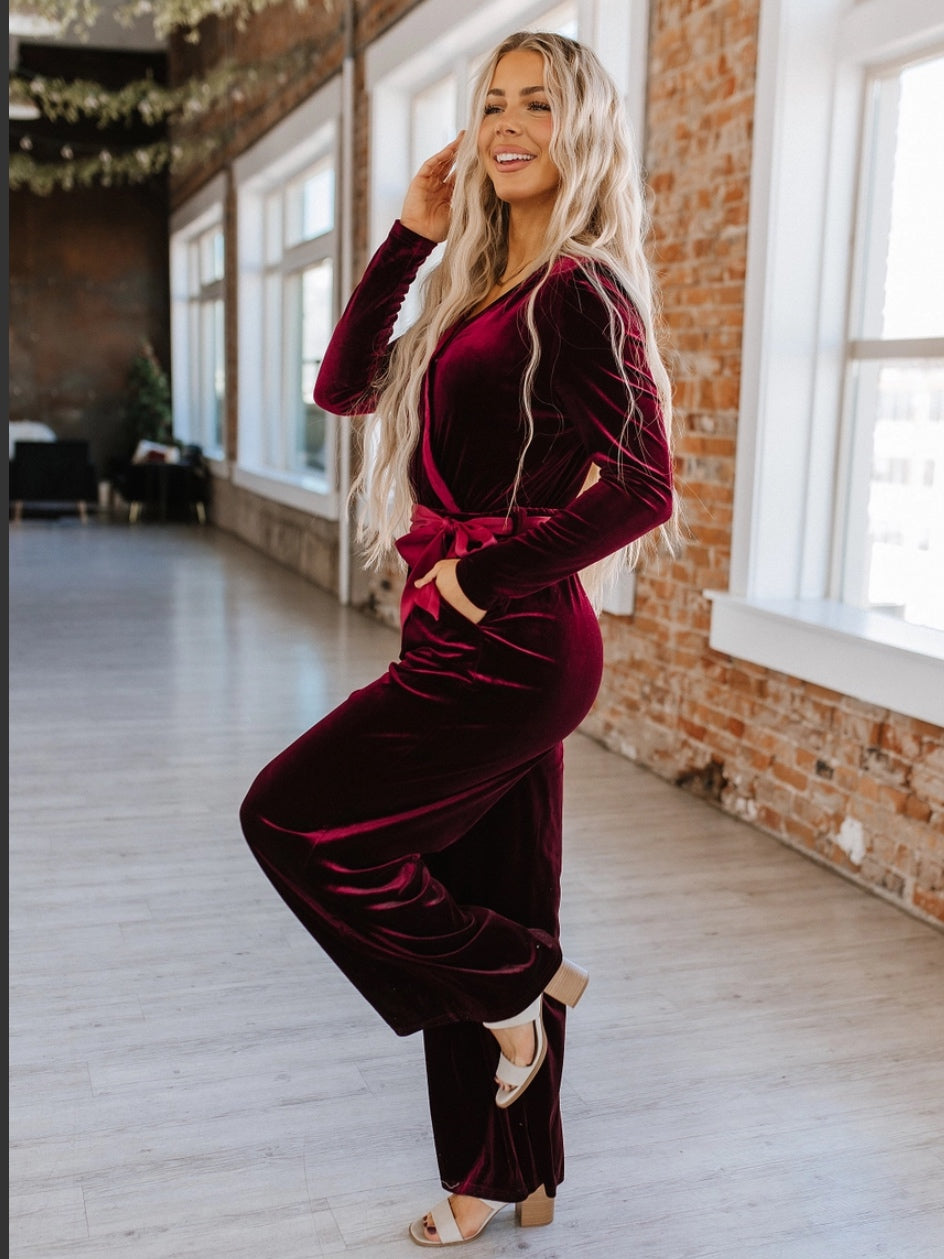 Carmine Velvet Wide Leg Jumpsuit Carmine Velvet Wide Leg Jumpsuit