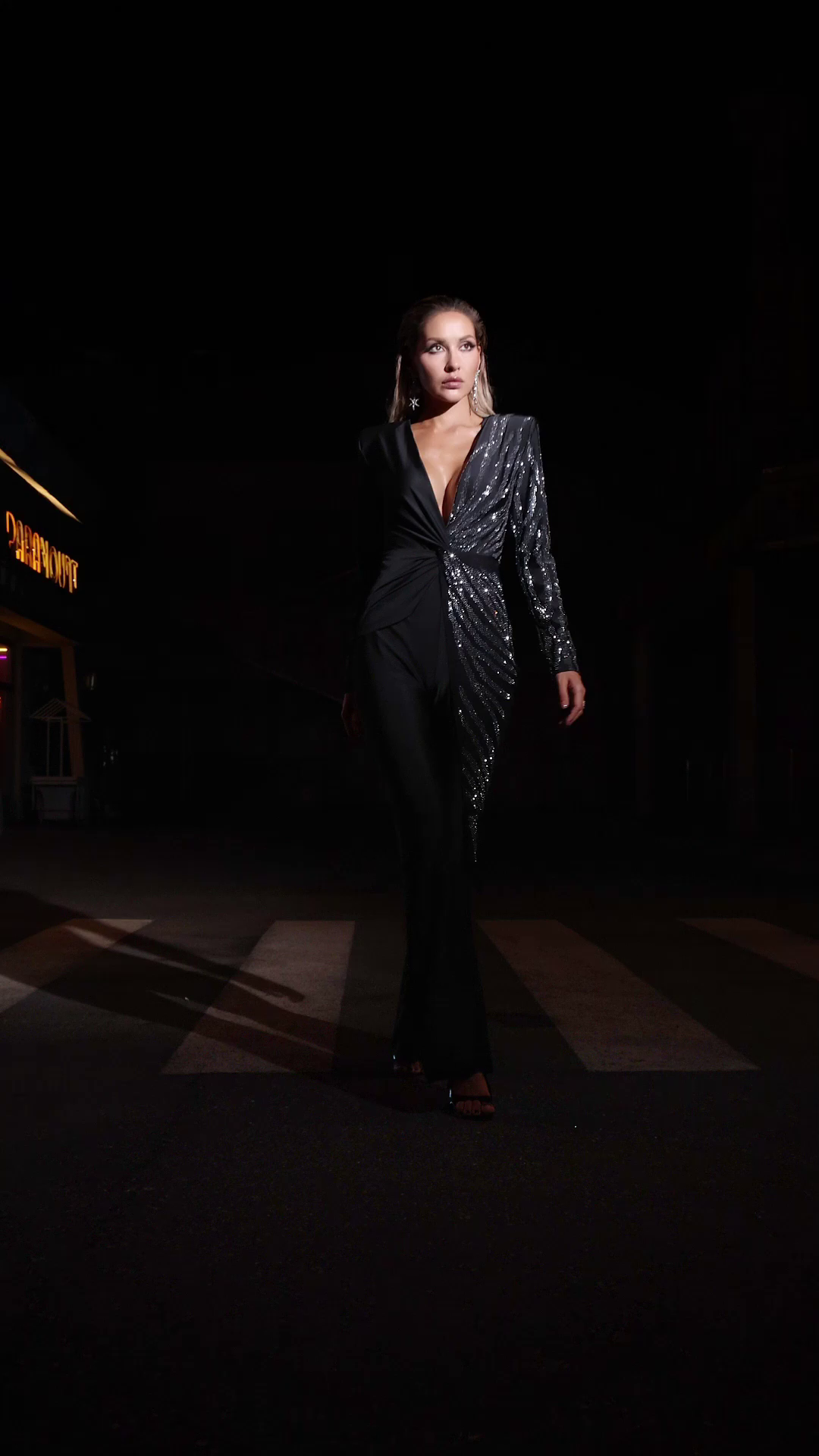 Jacqueline Sequins Deep V Jumpsuit - Black Jacqueline Sequins Deep V Jumpsuit - Black